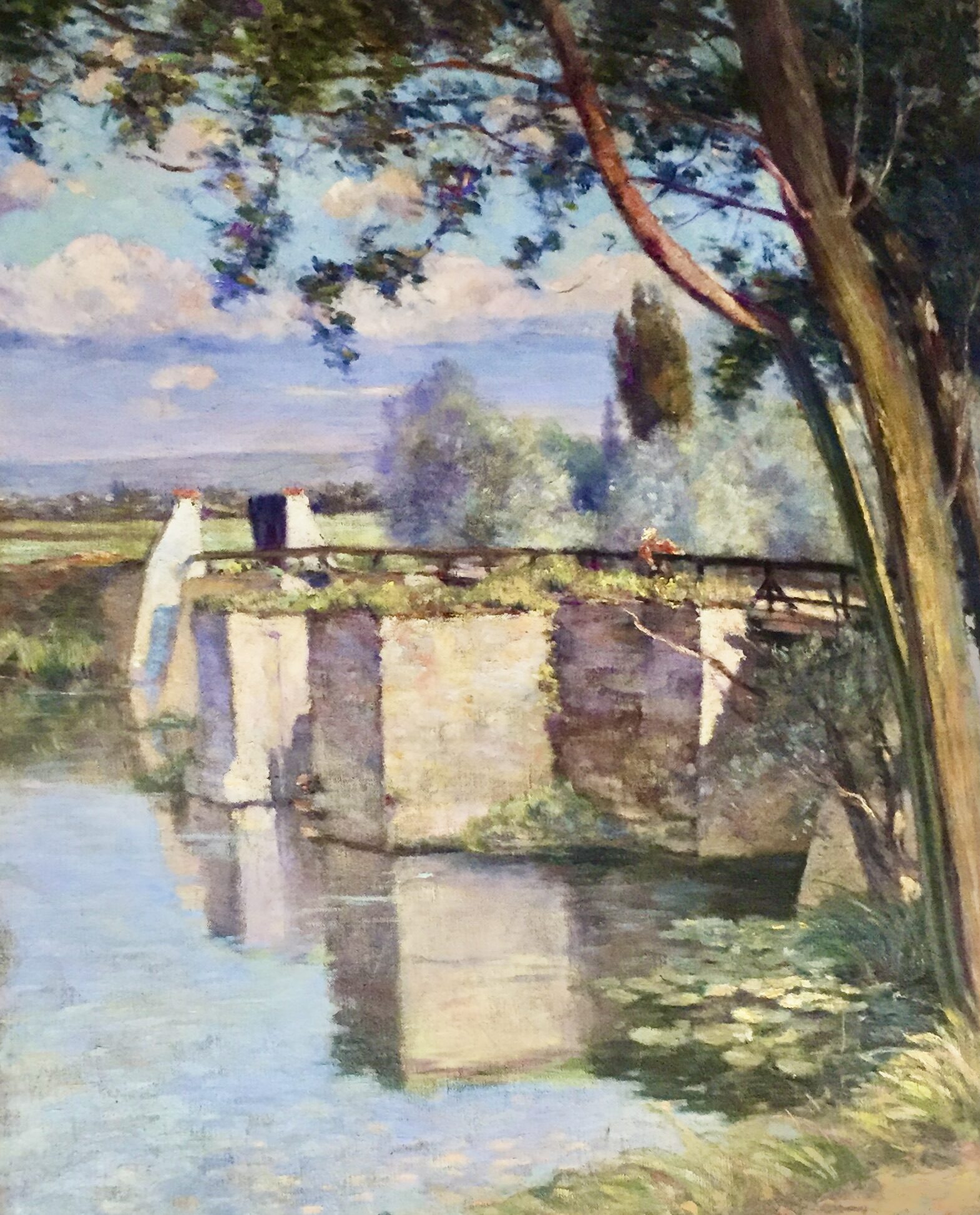 Après restauration du tableau- Sysley, Paysage fluvial, Peinture sur toile, XXème siècle.