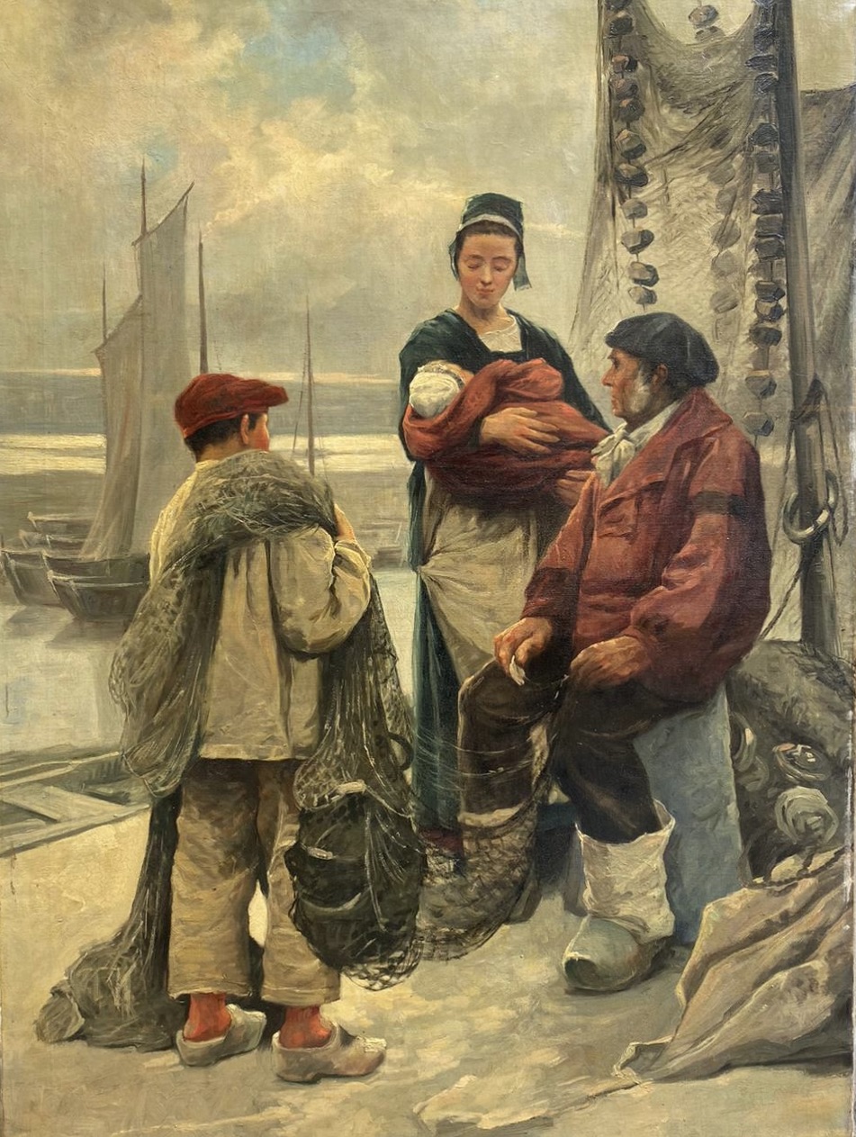 Avant restauration du tableau - Granchi Taylor, L’attente du marin, Peinture à l’huile sur toile, XIXème siècle