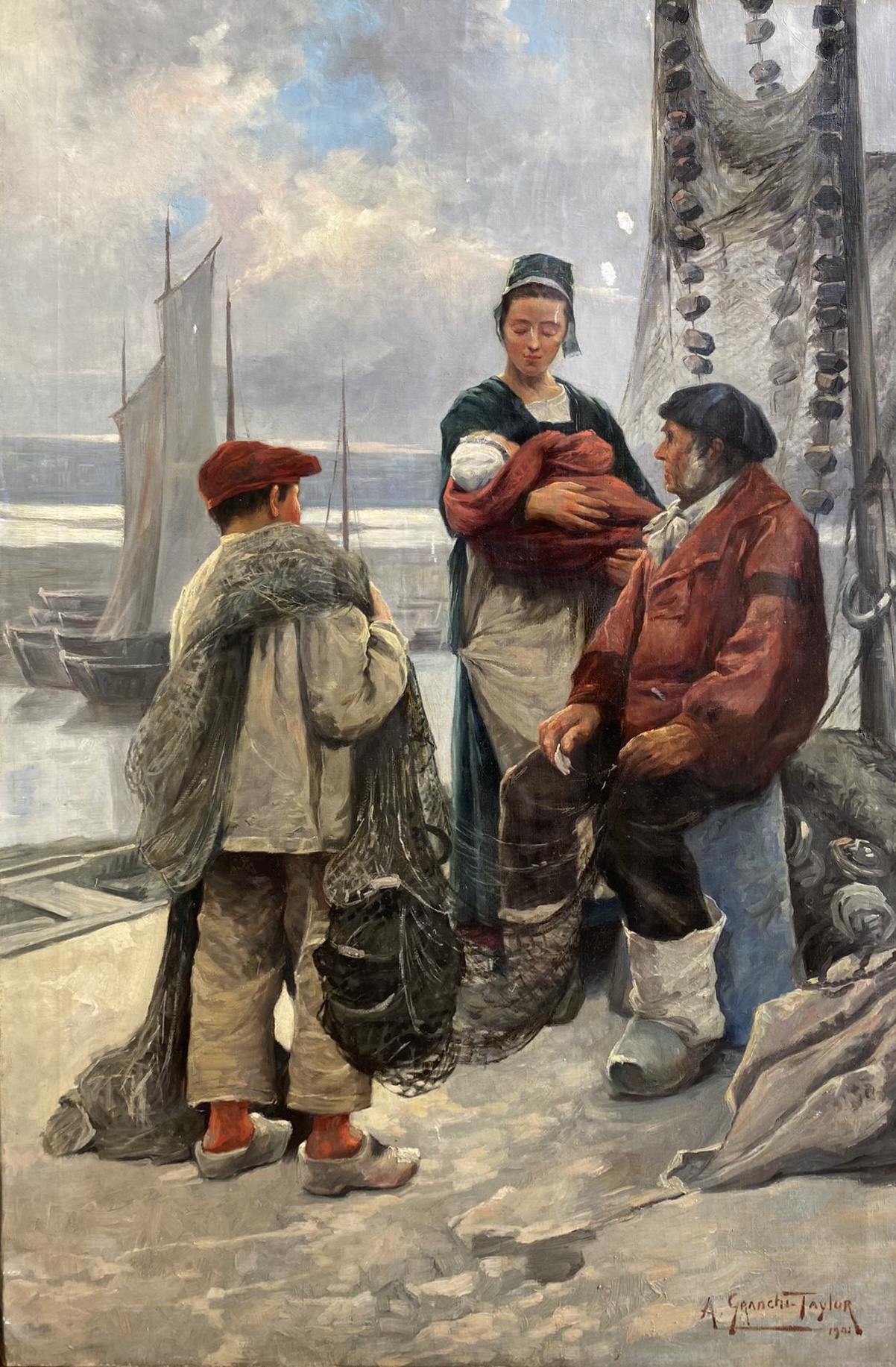 Après restauration du tableau - Granchi Taylor, L’attente du marin, Peinture à l’huile sur toile, XIXème siècle