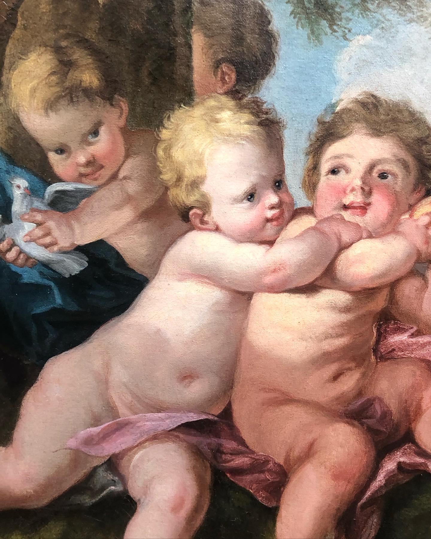 Après restauration du tableau - Détail Putti, Peinture à l’huile sur toile, XIIème siècle